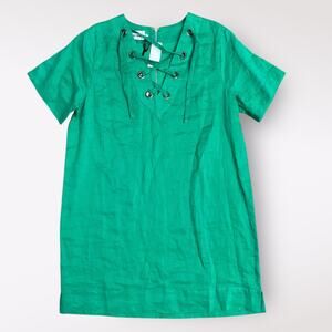 Line & Dot Kelly Green Linen Delaney Mini Dress NWT Size L Preppy Sundress